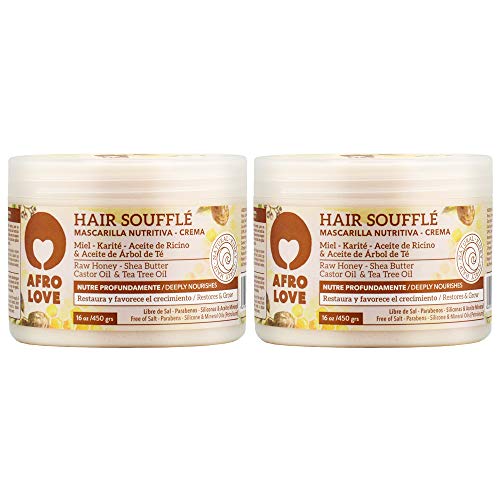Afro Love Hair Soufflé (16oz, Pack of 2), Deeply Nourishing & Restorative Cream for Curly, Kinky & Coily Hair, Rich in Raw Honey, Shea Butter, Castor