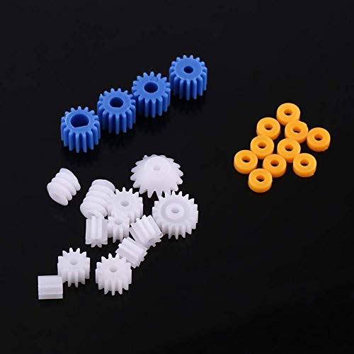 Walfront 26pcs Plastic Spindle Gear Set – Assorted Shaft Gears for DIY Robot, Car & Aircraft Models (2mm–4mm, White/Blue)