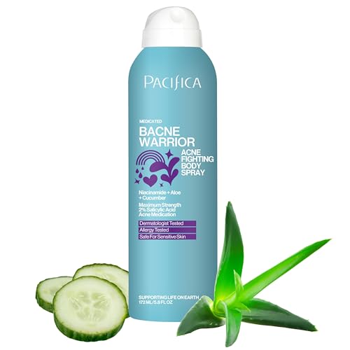 Pacifica Bacne Warrior Acne Spray – 2% Salicylic Acid, Niacinamide & Aloe – Body, Chest & Back Acne Treatment for Teens & Adults, Vegan