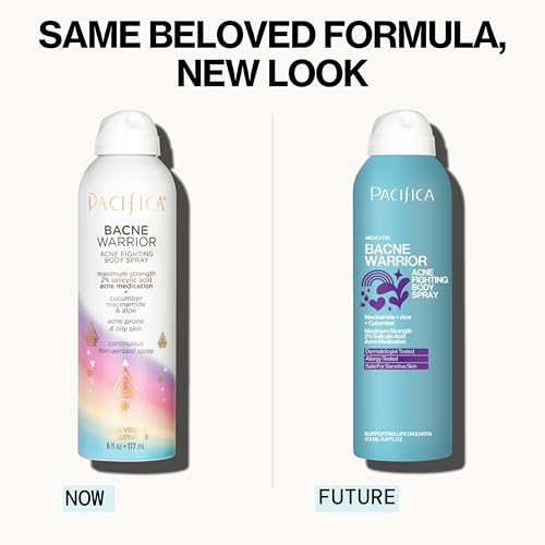 Pacifica Bacne Warrior Acne Spray – 2% Salicylic Acid, Niacinamide & Aloe – Body, Chest & Back Acne Treatment for Teens & Adults, Vegan