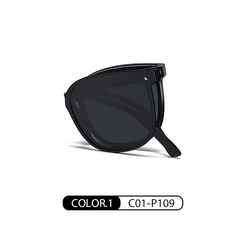 Carry Polarized Mini Folding Sunglasses Women Polarized UV Protection Trendy Designer Sun Glasses (Bright black)
