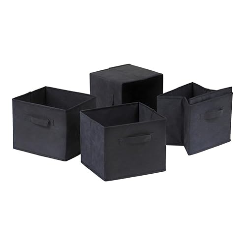 Winsome Capri 4-Pc Foldable Fabric Basket Set, Black - Durable Storage Solution for Home and Office Organization