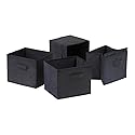 Winsome Capri 4-Pc Foldable Fabric Basket Set, Black - Durable Storage Solution for Home and Office Organization