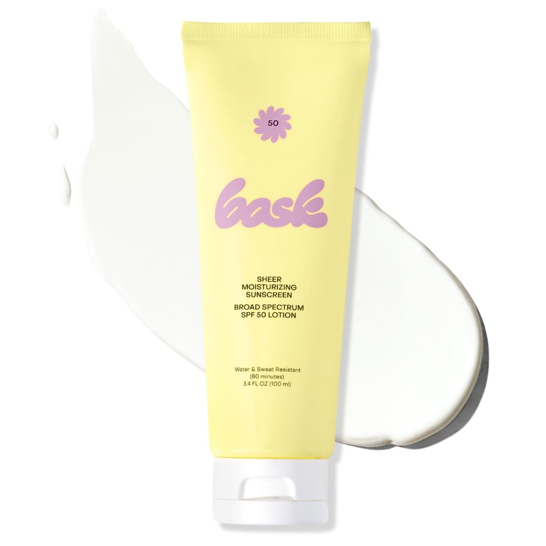 Bask SPF 50 Sheer Moisturizing Sunscreen Lotion - Broad Spectrum UVA/UVB Protection, Dermatologist Recommended, Hydrating, Lightweight & Non-Greasy