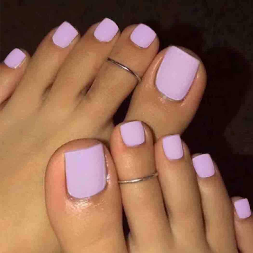 Outyua Solid Square Fake Toenails Matte Press on Toenails Purple Short Acrylic False Toes Nails Artificial Beach Summer Full Cover Toenail for Women