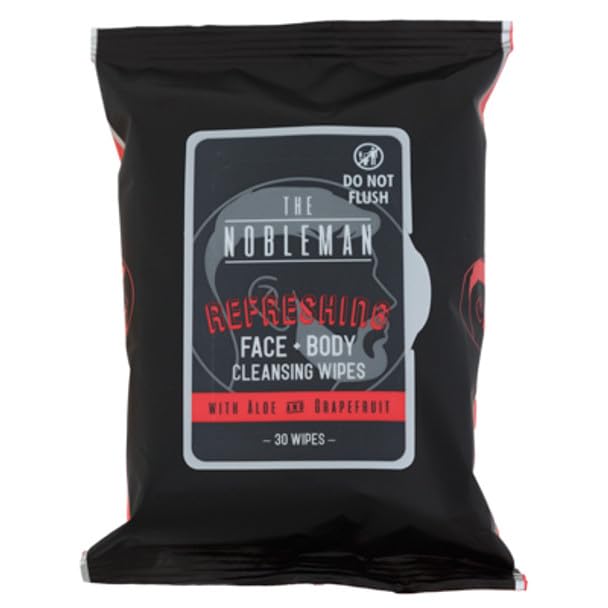 The Nobleman Face & Body Cleansing Wipes - Charcoal Cooling Refreshing Wipes with Aloe Vera, Chamomile, Grapefruit & Vitamin C, Mens Body Wipes