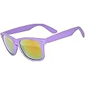 OWL Vintage Horn Rimmed Sunglasses Womens Mens, UV Protected Mirror Lens Vintage Shades, Matte Frame Purple Sun Glasses