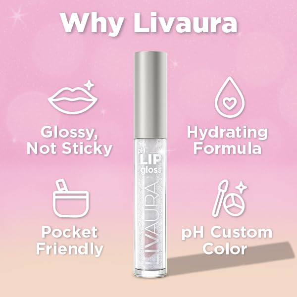 LIVAURA Shimmer Lip Gloss pH Activated, Glitter Lip Gloss for Women, Glossy, Shiny, Sparkly LipGloss, High-Shine Glittery Lipstick, Glimmer Sparkle