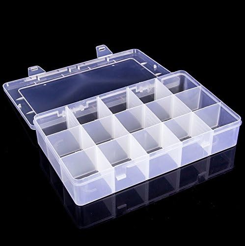Kamay's Large Transparent Thick Hard 15 Grids Adjustable Compartment Slot Plastic Hobby Craft Storage Box Case Raft Storage Box Organizer…