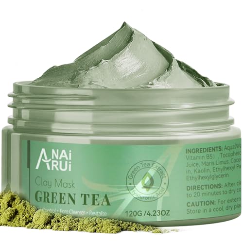 ANAI RUI Green Tea Mask, Clay Mask for Poreless Deep Cleanse, Green Tea Face Mask Blackhead Remover with Kaolin, Aloe, Collagen, Pore Minimizer