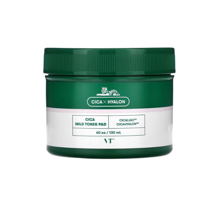VT COSMETICS CICA Mild Toner Pad (60 Pads) - Exfoliating, Hydrating, Soothing, pH Balancing With BHA, Centella Asiatica Extract, Hyaluronic Acids