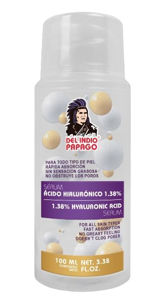 Del Indio Papago Hyaluronic Acid Serum (3.38 Fl Oz) / Serum Acido Hialuronico 1.38% Para, todo tipo de Piel - Intensive Daily Hydration, For All Skin