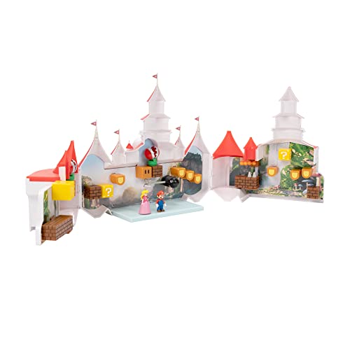 Super Mario Bros. Movie Mushroom Kingdom Castle Playset – Includes 1.25" Mario & Princess Peach Figures, Interactive Training Grounds, Ages 3+