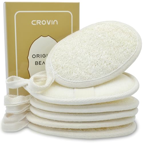 CROVIN Natural Loofah Exfoliating Body Scrubber, Made with Natural Shower Loofah Sponge for Men and Women’s SPA - Pack of 6 Exfoliating Loofah Sponge