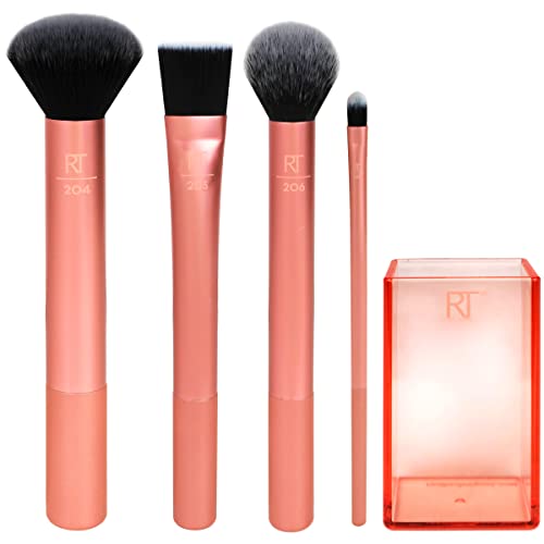 Real Techniques Flawless Base Brush Set With Ultra Plush Custom Cut Synthetic Bristles and Extended Aluminum Ferrules to Build Coverage for Every
