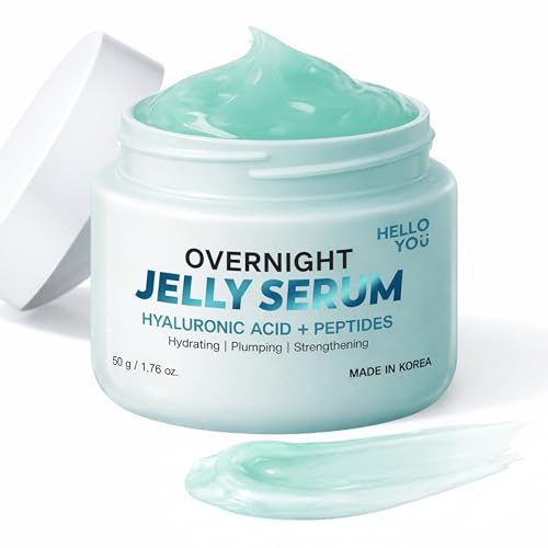 Hello You Hyaluronic Acid & Peptides Overnight Jelly Serum - Dermatologist Tested, Anti Aging, Korean Skin Care - Hydrating, Plumping Glow, 3-In-1