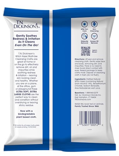 T.N. Dickinson's Witch Hazel New Soothing MultiUse Cleansing Cloth, Clear, 25 Count