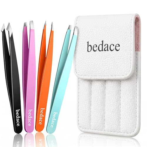 BEDACE Tweezers for Women and Men Facial Hair,Thickened 430 Stainless Steel High Precision and Comfort Slant point Flat Hook tweezer for Eyebrows Beauty and Personal Care bedace Default Title