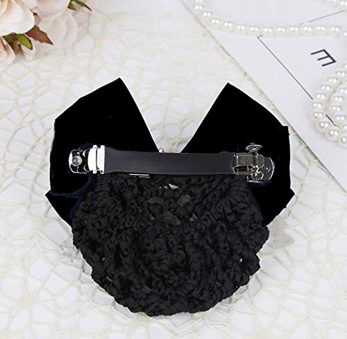 Women Hair Bun Cover Net Snood Hairnet Bowknot Decor Satin Bow Barrette French Hair Clip Bow Ribbon Flower Hair Accessories For Stewardess Banks