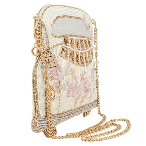 Mary Frances Just Married Beaded Crossbody Handbag Clutch Bridal Car Novelty Purse, Ivory