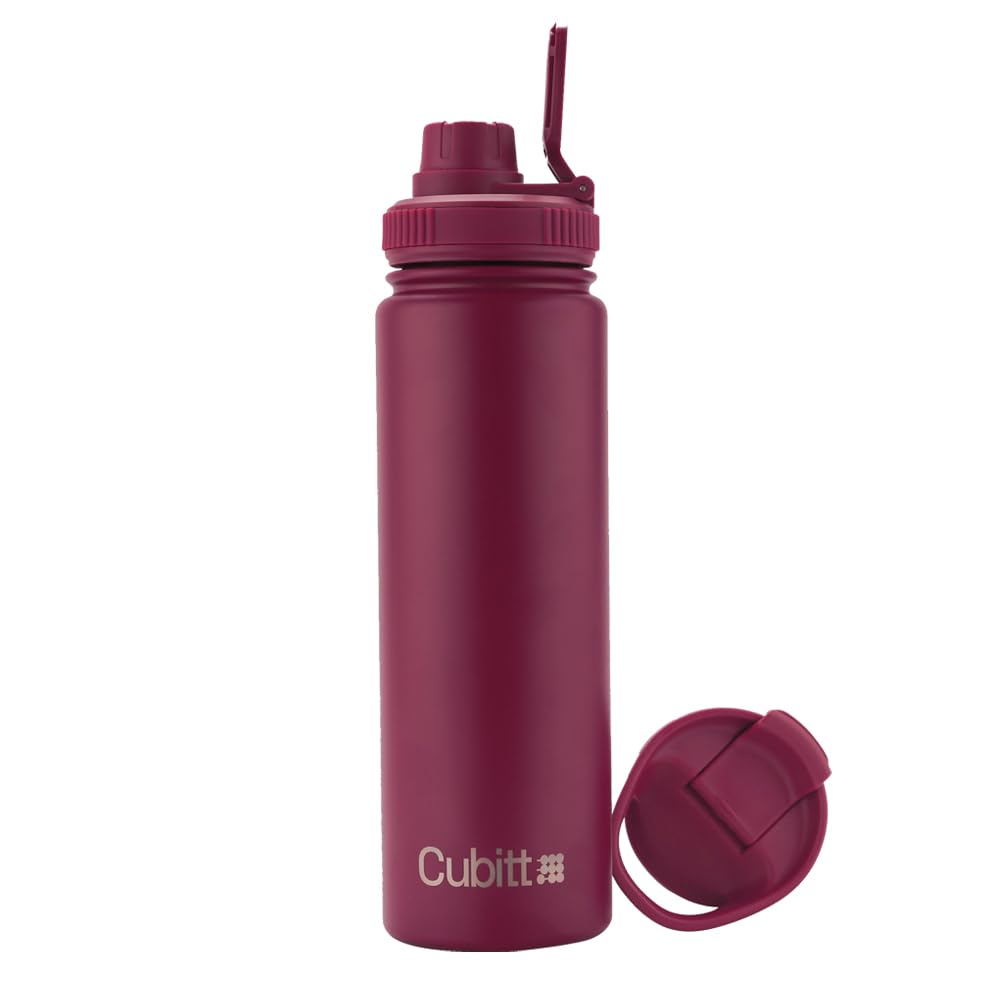 Cubitt Insulated Sports Hydro Water Bottle 24 oz, 2 Lids (Coffee Lid and Wide Mouth Twist Sports Lid), Stainless Steel, Double Walled. Cold for up