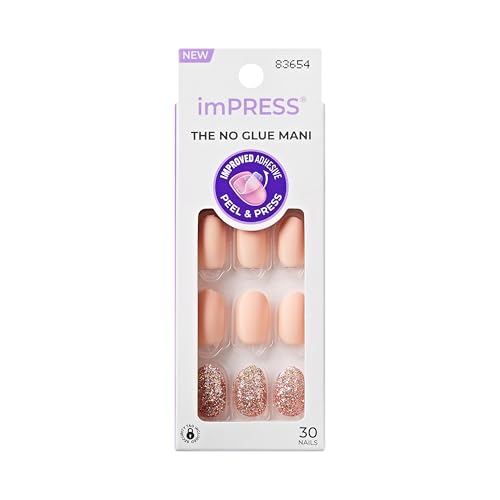 Kiss Impress No Glue Mani Press On Nails, Design, 'Evanesce', Beige, Short Size, Oval Shape, Includes 30 Nails, Prep Pad, Instructions Sheet, 1 Beauty & Personal Care imPRESS