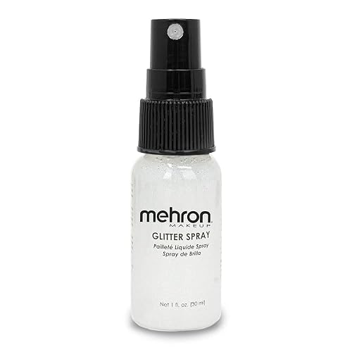 Mehron Makeup GlitterSpray | Hair and Body Glitter Spray | Body Shimmer Spray 1 fl oz (30 ml) (White) perfect for Beauty, Theater, Halloween, Parties