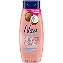 Nair Sensitive Shower Cream Hair Remover with Natural Coconut Oil and Vitamin E, Body Hair Removal Cream, 12 oz