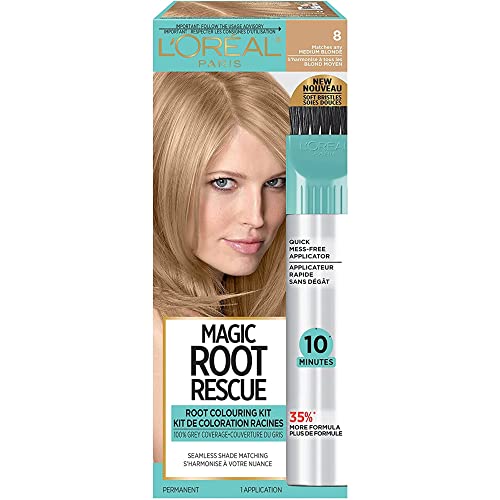 L'Oreal Paris Magic Root Rescue 10 Minute Root Hair Coloring Kit, Permanent Hair Color with Quick Precision Applicator, 100 percent Gray Coverage, 8