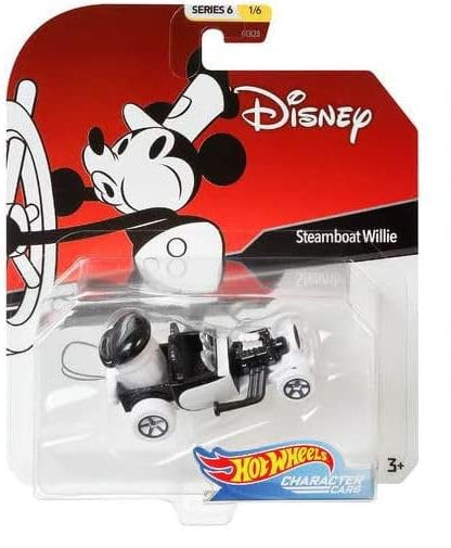 Hot Wheels Set of 6 Disney/Pixar Character Cars, Series 6, 1/64 Collectible Die Cast Toy Cars, with Steamboat Willie, Ariel, Jiminy Cricket, Captain…