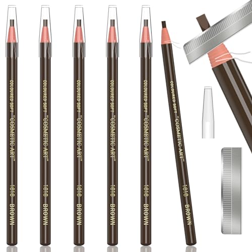 6 Piece Dark Brown Waterproof Eyebrows Pencil Tattoo Makeup And Microblading Supplies Kit-Permanent Eye Brow Liners In 5 Colors Waterproof Eyebrow