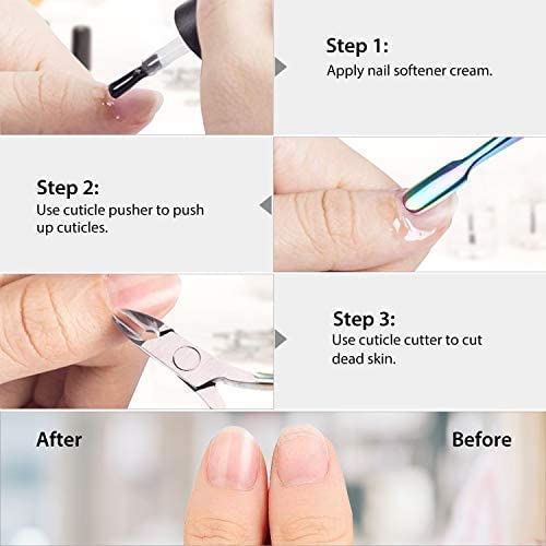 Easkep Cuticle Trimmer with Cuticle Pusher, Cuticle Remover Professional Stainless Steel Cuticle Cutter Nippers Rainbow Sharp Sturdy Pedicure Manicure