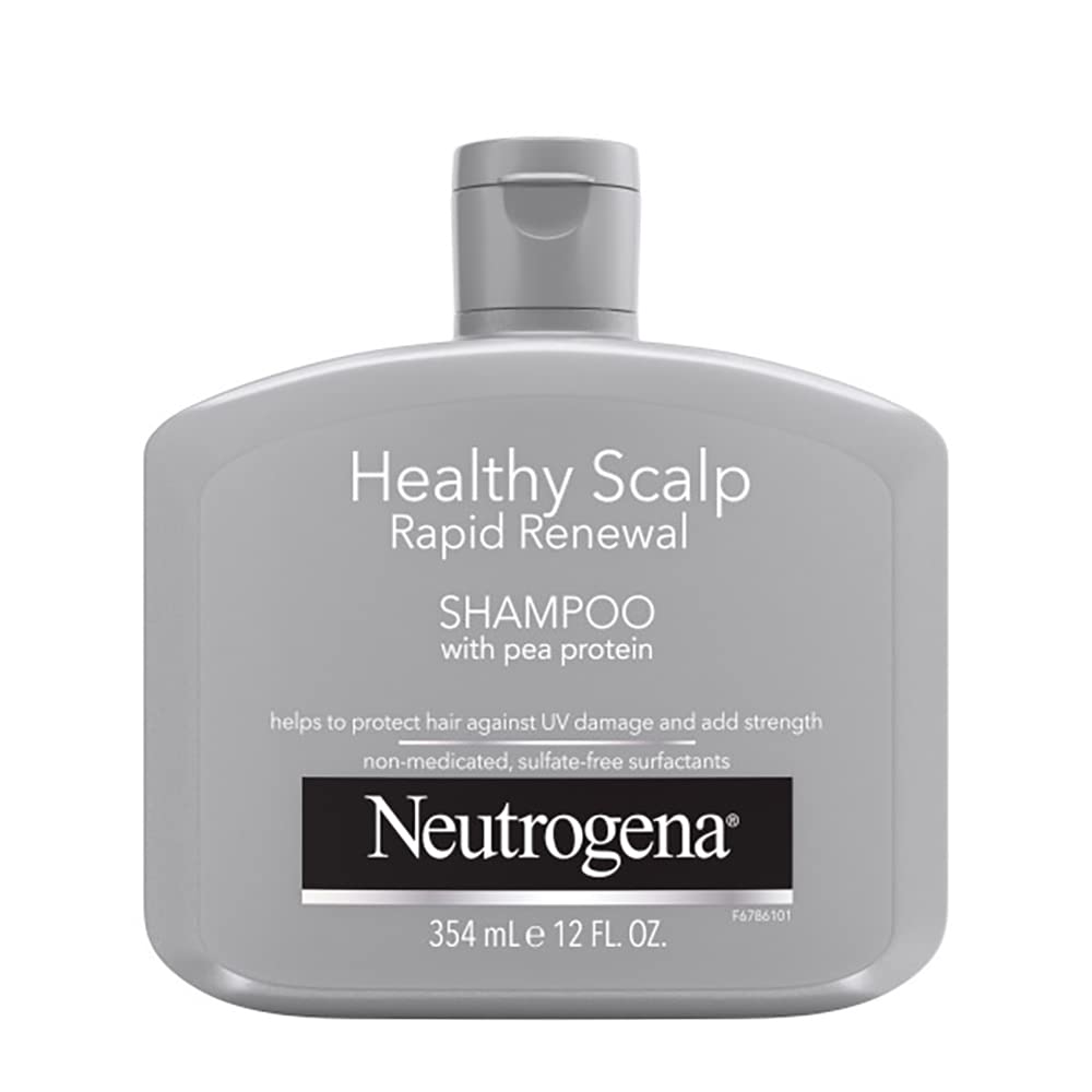 Neutrogena Healthy Scalp Rapid Renewal Shampoo with Pea Protein, UV Damage Protection for Strong, Healthy Hair, Fragrance Free, White, 12 fl oz