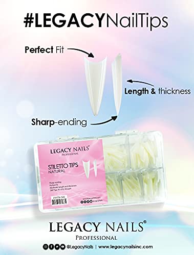 Legacy Nails Professional Nail Tips - Ideal for Acrylic, Gel or Smart Builder Gel Nails (Stiletto, Natural) Beauty & Personal Care LEGACY NAILS