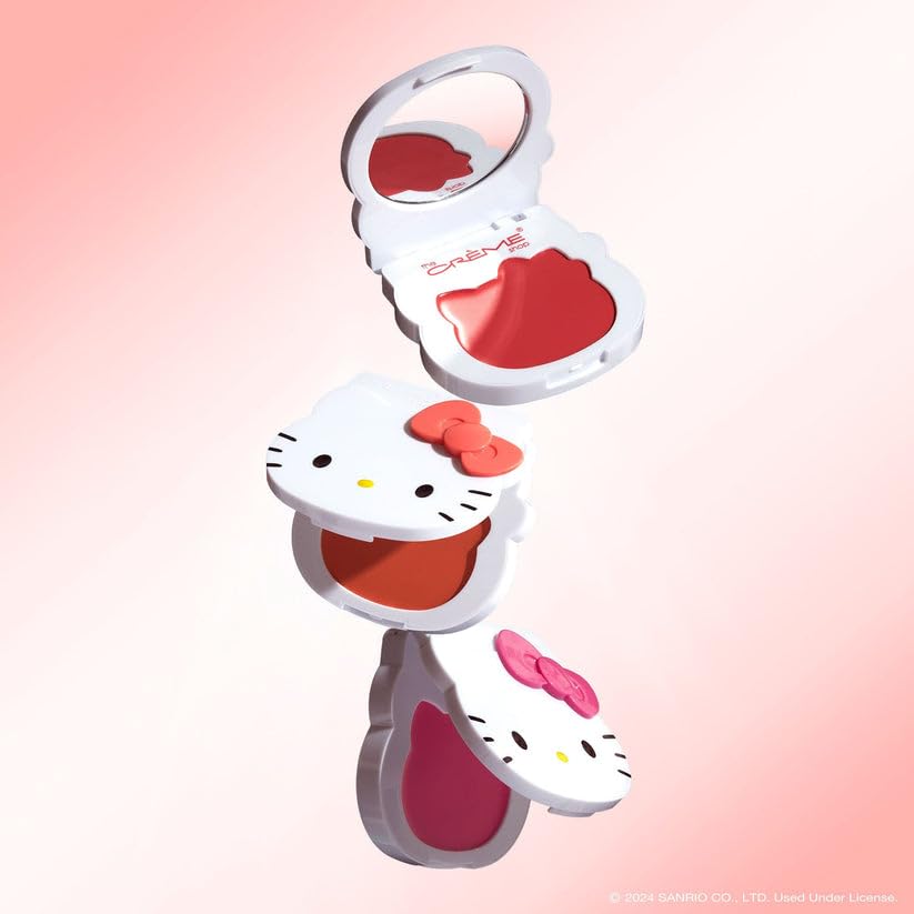 The Crème Shop x Hello Kitty - Crème Blush Balm Peach Pouf Buildable Long-lasting Easily Blendable Hydrating & Soothing Aloe Vera Compact Mirror