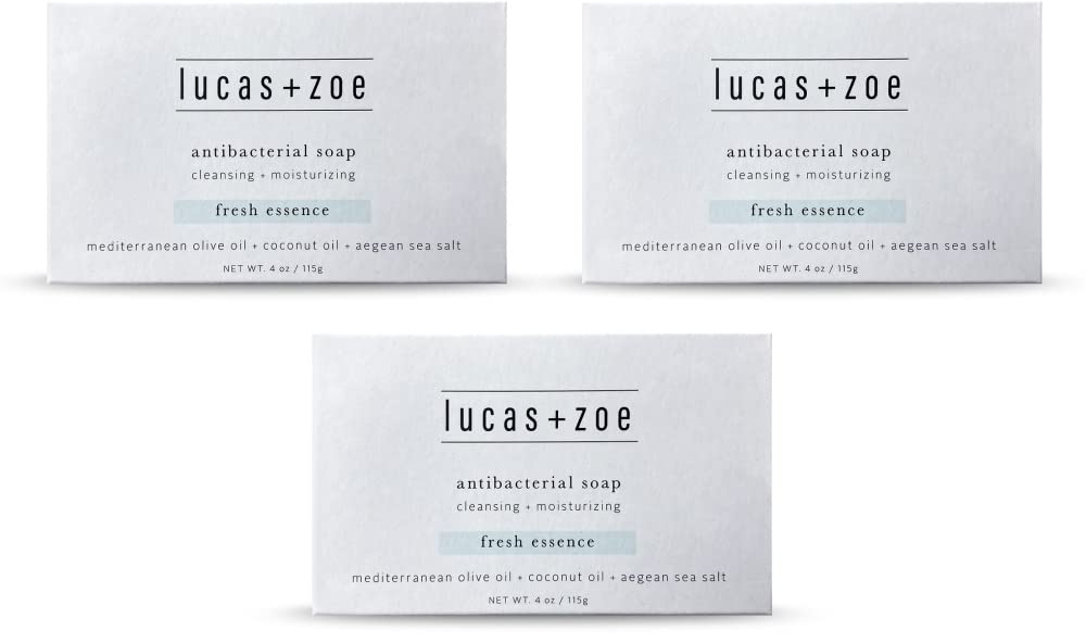 Lucas + Zoe Fresh Essence Antiseptic Bar Soap - 4 Ounce Moisturizing Body Soap Bar Made With Natural Ingredients Like Mediterranean Olive Oil, Coconut