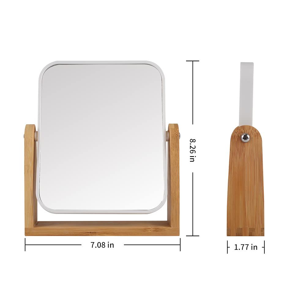 YYPDC Makeup Mirror with Natural Bamboo Stand, 1X/3X Magnification Double Sided 360 Degree Swivel Magnifying Mirror,Vanity Table,Office Desk,Room