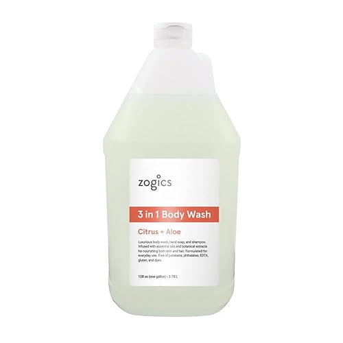Zogics 3-in-1 Body Wash - Body Soap, Shampoo, and Hand Soap Liquid Refill All-in-One, Hydrating Plant-Based Formula, Refreshing Citrus + Aloe Scent (1