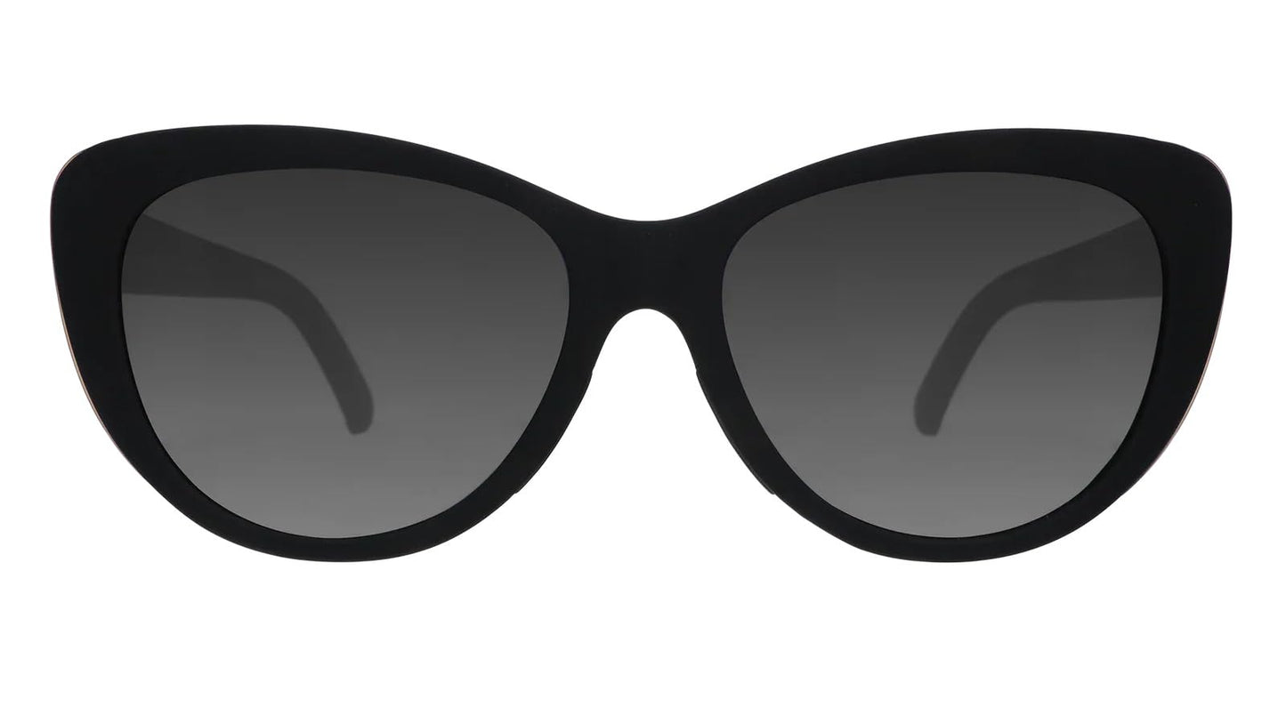 goodr It's Noir, Darling Polarized Sunglasses, Medium Sized (Glam G), Black Solid Frames with Black Gradient Lenses, Light Gold Accents, UV400