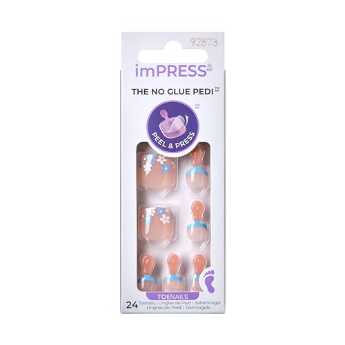 Kiss Impress No Glue Pedi Press-On Nails, Design, 'Paradise Ticket', Light Beige, Short Size, Squoval Shape, Includes 24 Nails, Prep Pad, Instructions Beauty & Personal Care imPRESS
