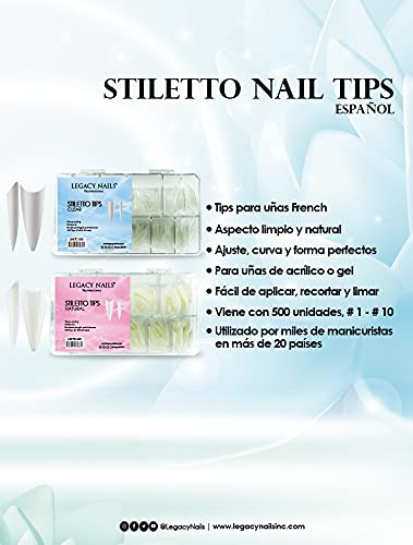 Legacy Nails Professional Nail Tips - Ideal for Acrylic, Gel or Smart Builder Gel Nails (Stiletto, Natural) Beauty & Personal Care LEGACY NAILS