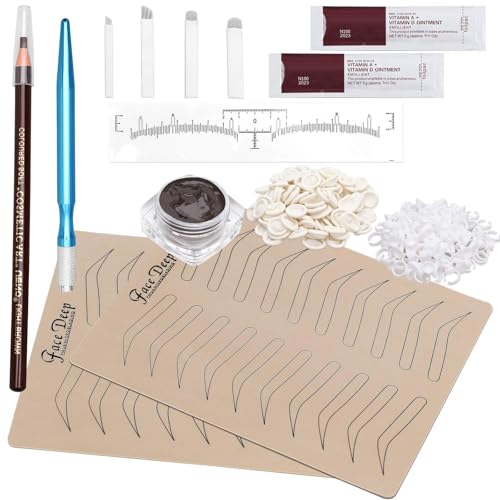 Fenshine Eyebrow Practice Kit with Blades Pigment Practice Skin Eyebrow Ruler Repair Gel Ring Cup Finger Gloves Pencil