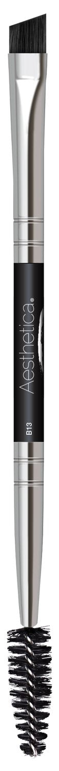 Aesthetica Pro Series Double Ended Eyebrow Brush & Spoolie - Angled Brow Brush for Precision Application & Blending of Eye Brow Powders, Waxes & Gels