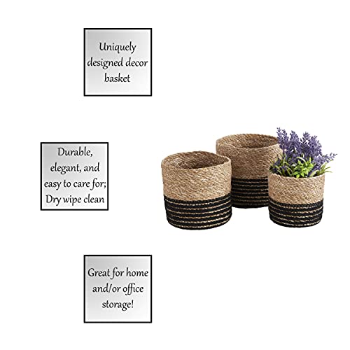 47th & Main Creative Brands Cylinder Basket Set, Small, Seagrass- Black Stripe, Set of 3