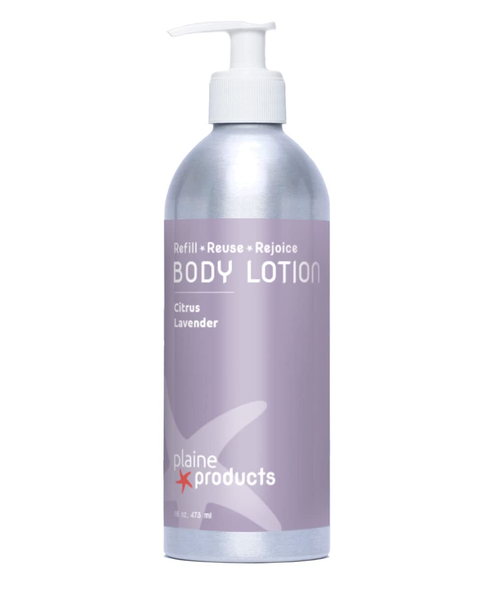 Plaine Products Eco-Friendly Body Lotion: Citrus Lavender, 16 oz (Refillable Aluminum Bottle with Pump)