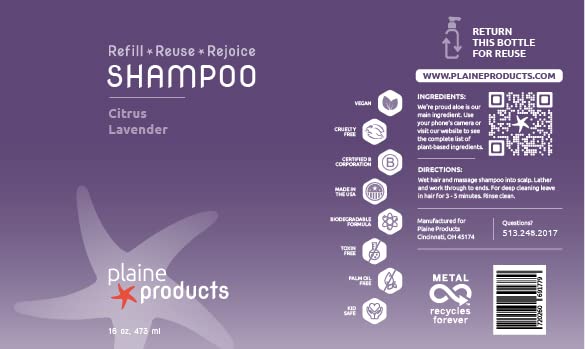 Plaine Products Eco-Friendly Shampoo and Conditioner Set - Citrus Lavender - Sulfate/Paraben/Phthalate Free, 16oz (Refill Bottles - No Pumps)