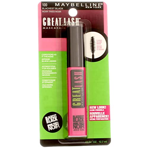 Maybelline Great Lash Washable Mascara, Blackest Black, 0.43 fl. oz. (Pack of 3)