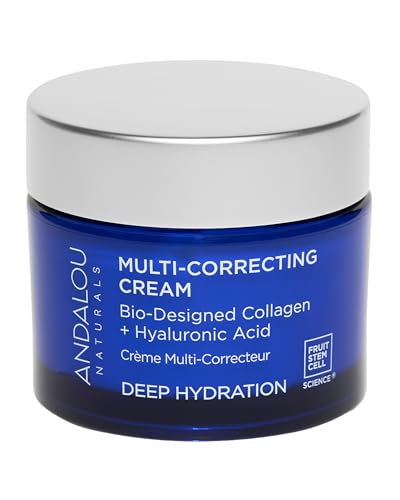 Andalou Naturals Deep Hydration Face Moisturizer Multi-Correcting Cream - Daily Skincare With Hyaluronic Acid, Vegan Collagen, & Fruit Stem Cells