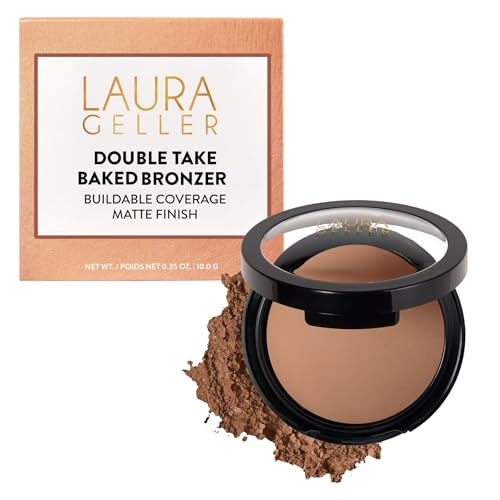 LAURA GELLER NEW YORK Double Take Baked Bronzer for Mature Skin, Medium | Matte Bronzing Powder for Natural-Looking Warmth & Soft Contour, Buildable