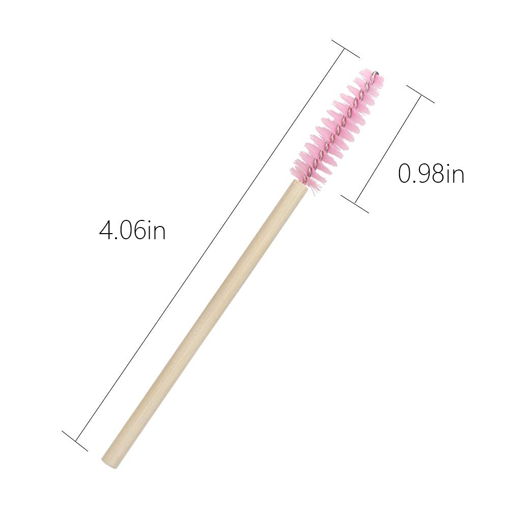 MyAoKuE-UP 100 Pack Bamboo Handle Mascara Wands Disposable Eyelash Brushes Lash Extension Tool, Pink